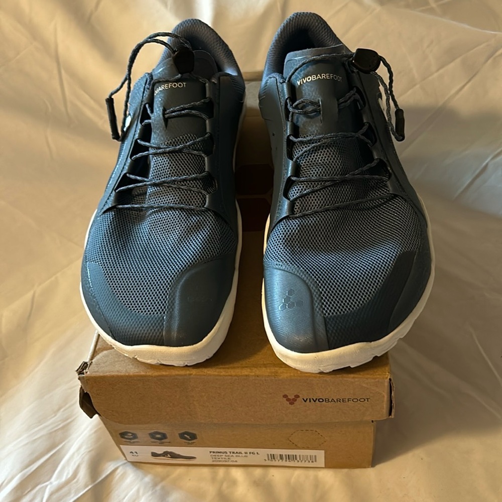 Vivo barefoot Primus Trail II FG Deep Sea Blue Textile Womens Sz US10.5/EU41 EUC
